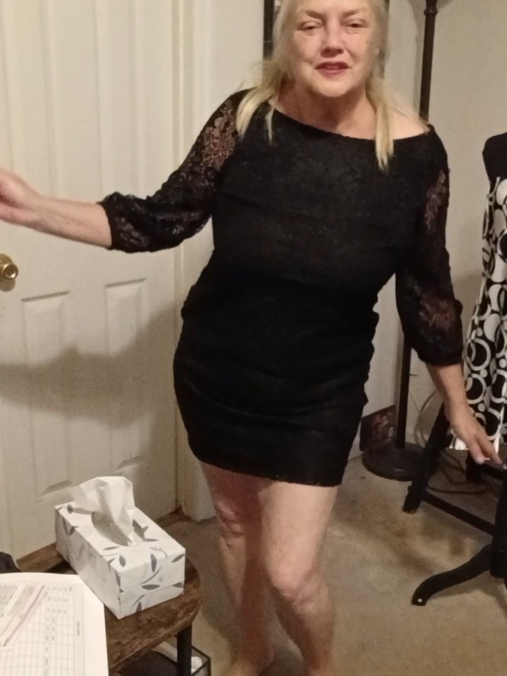 Chaps Black Lace-Sleeve Off-Shoulder Mini Dress